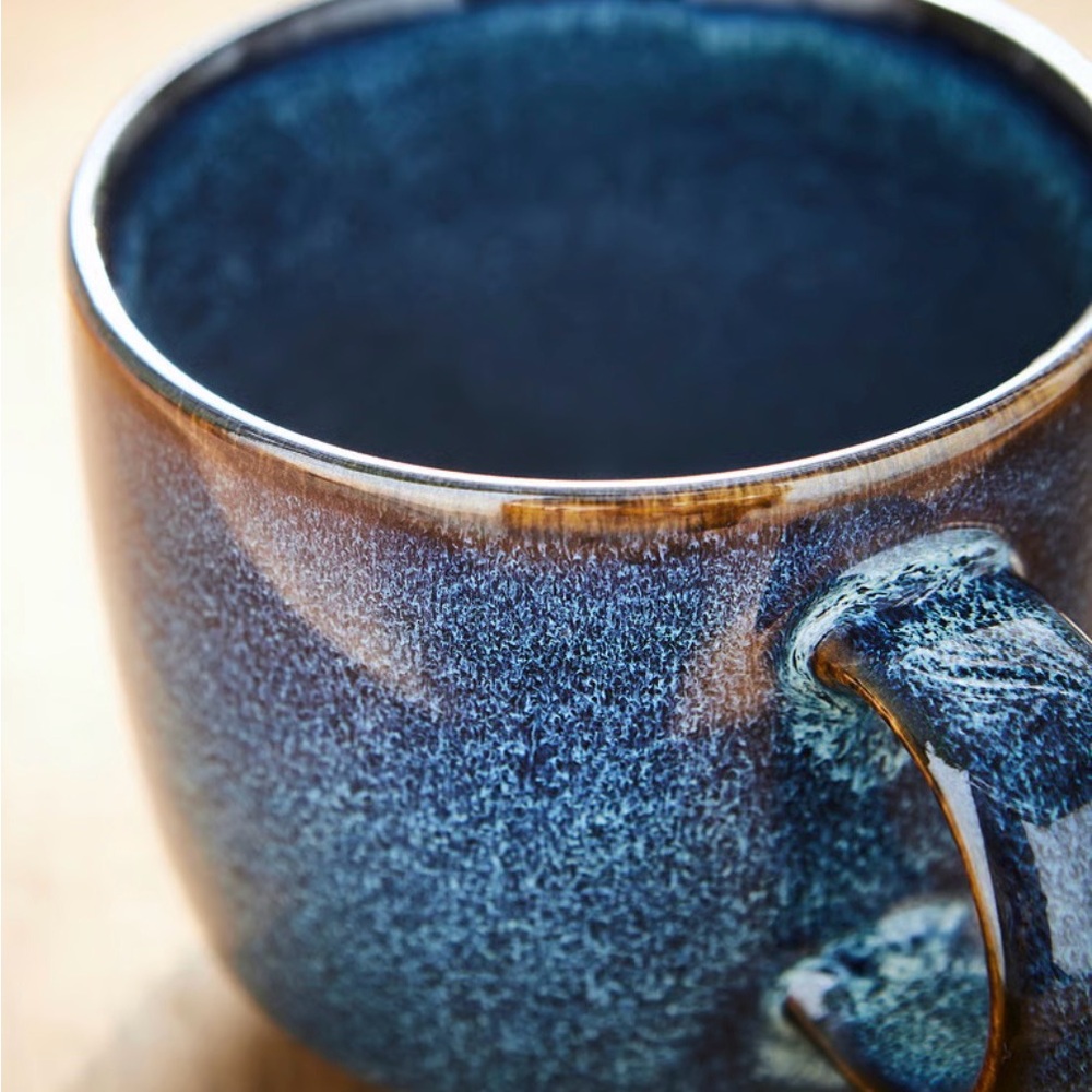 2 NEW IKEA GLADELIG Coffee Cups Blue Speckled Brown Trim Glazed Stoneware 13OZ - Picture 3 of 3